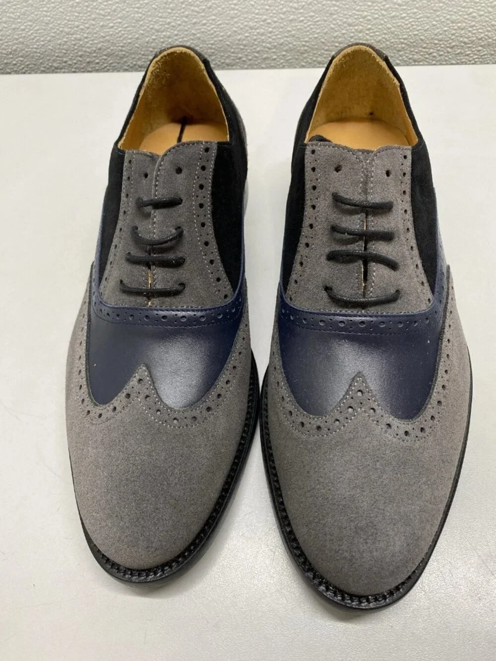 Hockerty Mens Brogue Colorblock Wingtip Leather Shoes Size 9/EU 42 Grey, Multi
